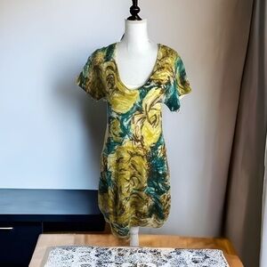 Moth Sweater Dress Yellow Blue Wool Alpaca Small